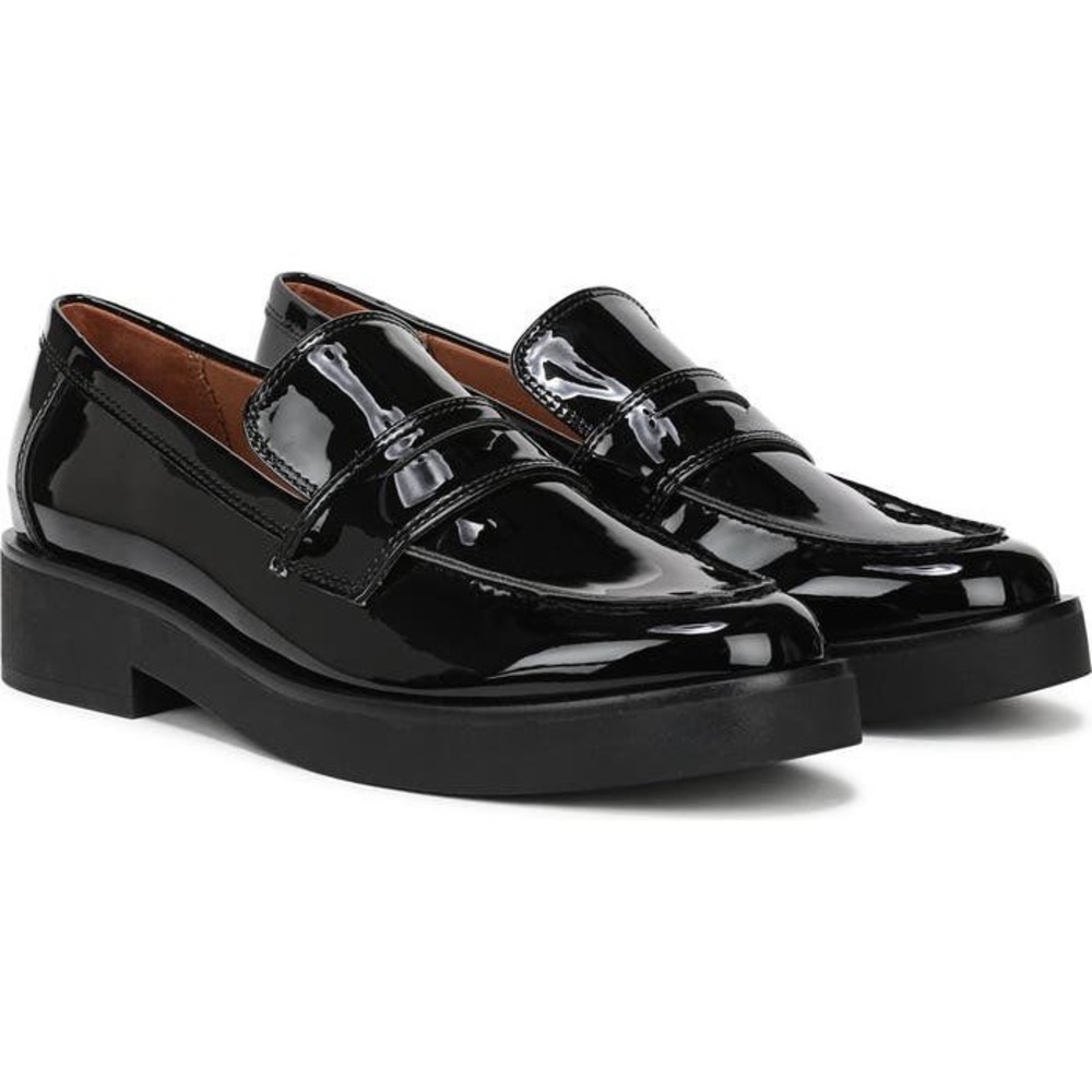 Franco‎ Sarto Carol 2 Black Patent Penny Loafers Womens Size 7M Low Block Heel